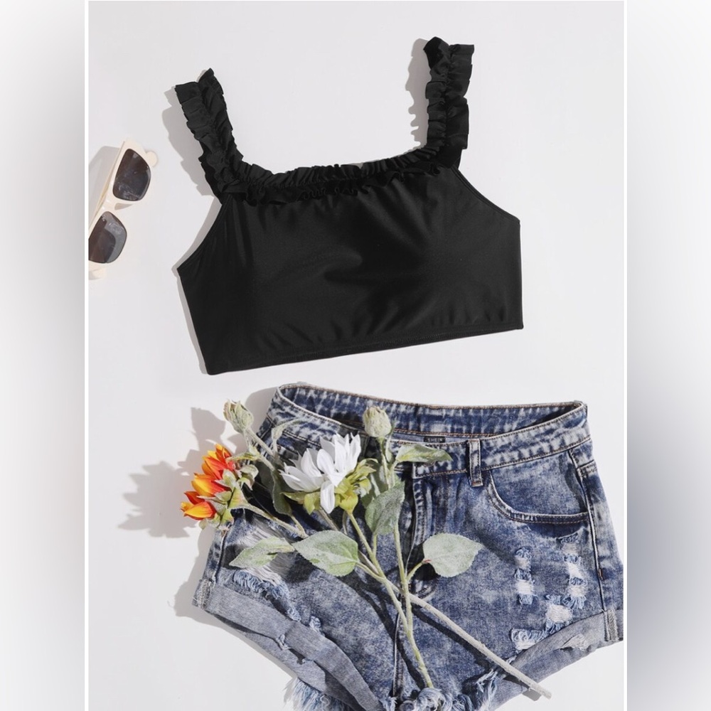 Plus Frill Trim Bikini Top